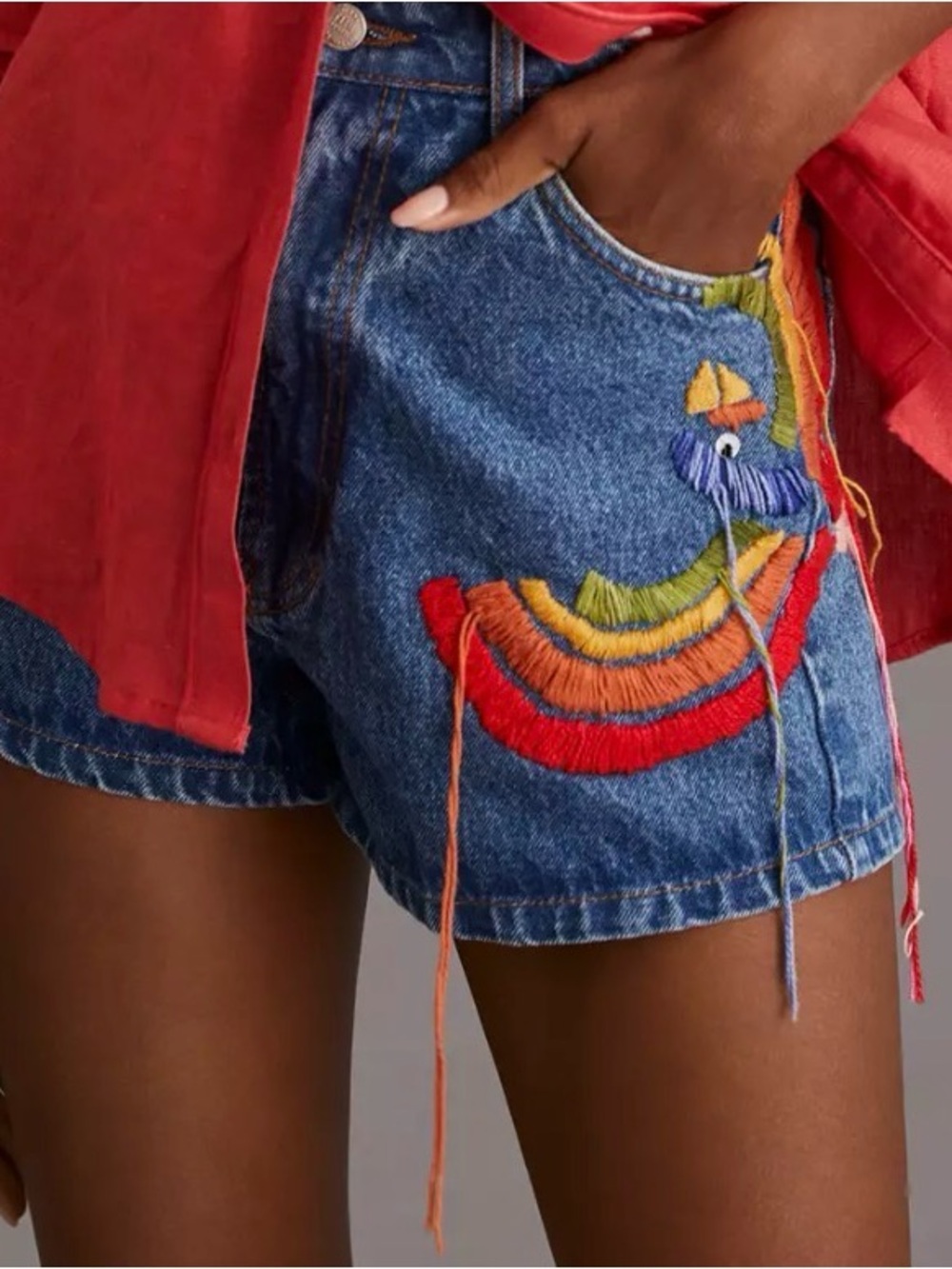 FARM Rio Embroidered Denim Shorts Size M
